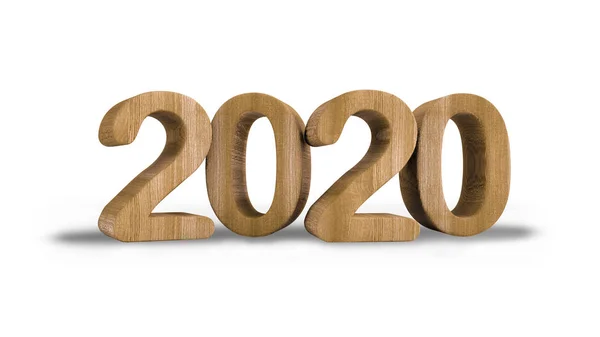 Fondo de burla para la representación 3d de texto de madera 2020 en respaldo blanco — Foto de Stock