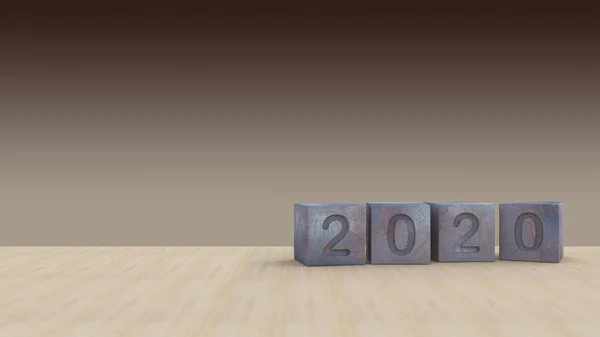 Background mockup 3d rendering image of 2020 rusted steel cubes — Stock Photo, Image