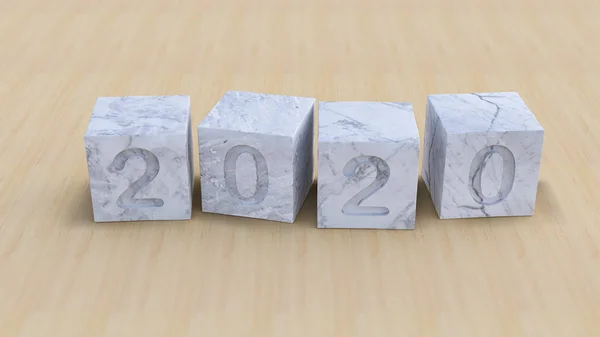 Background mockup 3d rendering image of 2020 white marble cubes — 스톡 사진