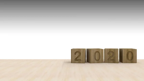 3d rendering image of 2020 wooden cubes — ストック写真