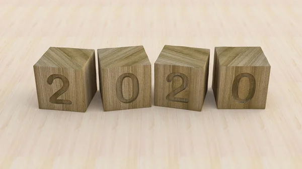 3d rendering image of 2020 wooden cubes — ストック写真