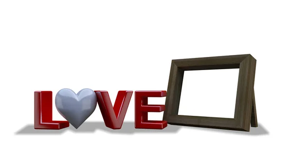 3Dモックアップの写真フレームと愛の言葉の画像 — ストック写真