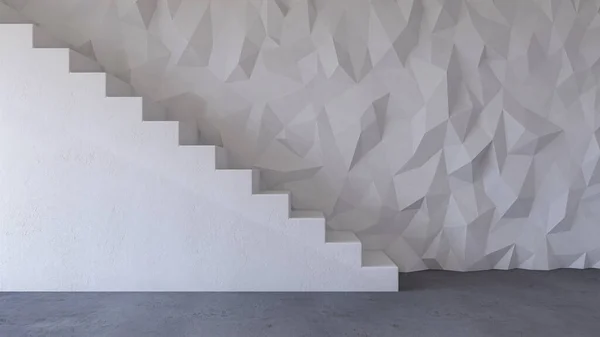 Рендеринг Изображения Полигональной Белой Бетонной Лестницы Шельфа Кабеля Фоторамкой Ней — стоковое фото