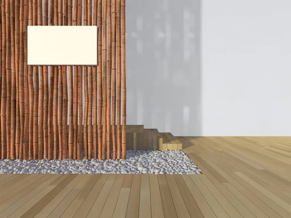 Imagem Renderização Sinal Parede Bambu Design Interiores Com Parede Bambu — Fotografia de Stock