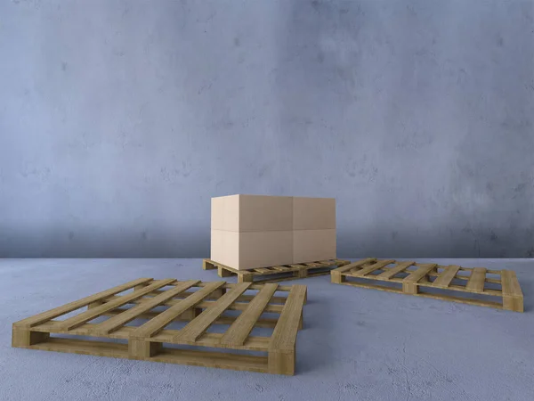 Rendering Bild Von Schachteln Auf Holzpalette — Stockfoto