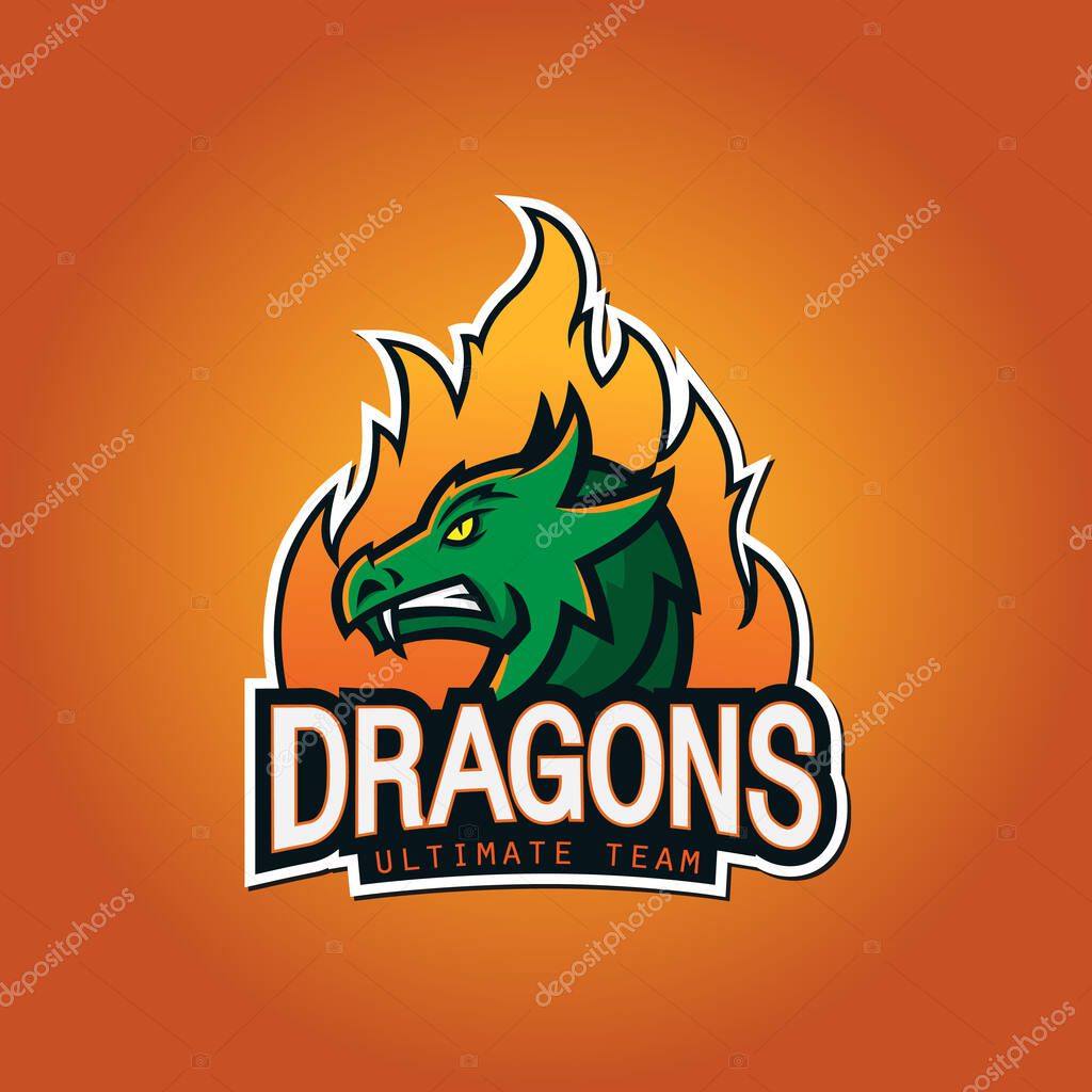 Dragon head sport e-sports gaming mascot logo vector template. angry dragon.