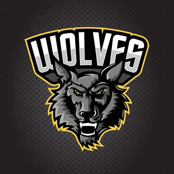 Logo de la mascota cabeza de lobo enojado para el equipo de esports — Vector de stock