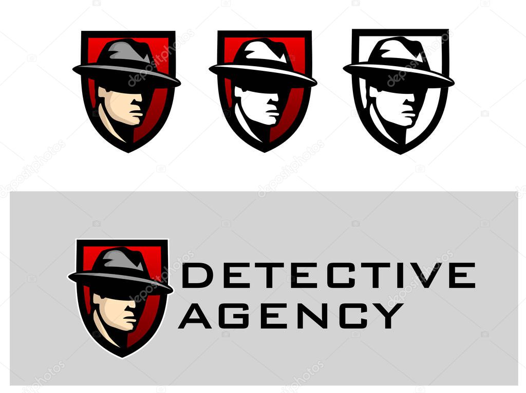 Detective agency logo. Abstract men heads in hats.