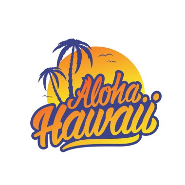Aloha Hawaii Mektubu. Tatil yazıtları. Yaz cenneti ifadesi. Vektör İllüstrasyonu.