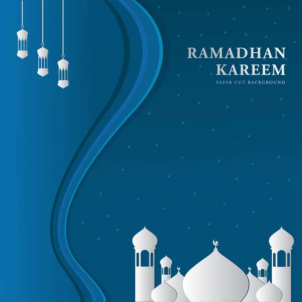 Cami Yıldız Fener Tasviri Ramadhan Kareem Arka Planında Mavi Bir — Stok Vektör