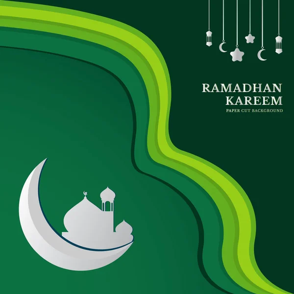 Cami Yıldız Fener Tasviri Ramadhan Kareem Arka Planında Yeşil Bir — Stok Vektör