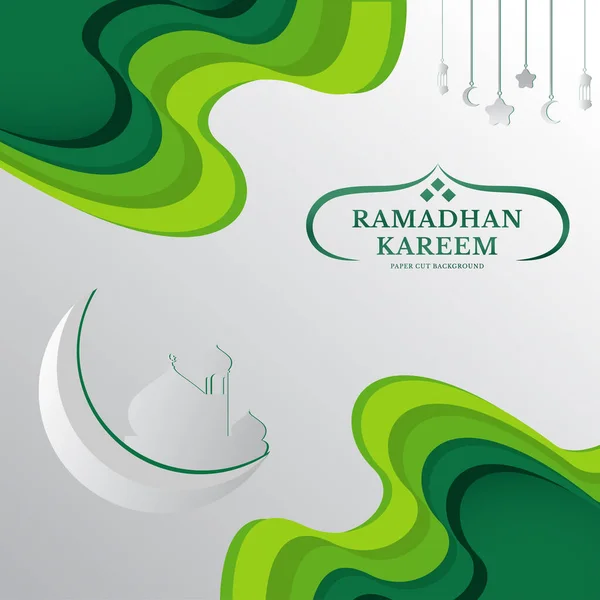 Cami Yıldız Fener Tasviri Ramadhan Kareem Arka Planında Yeşil Beyaz — Stok Vektör