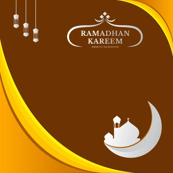 Ilustrace Mešity Měsíce Hvězdy Lucerny Aby Žlutooranžový Papír Střih Ramadhan — Stockový vektor