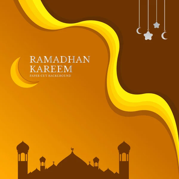 Cami Yıldız Fener Tasviri Ramadhan Kareem Arka Planında Sarı Turuncu — Stok Vektör