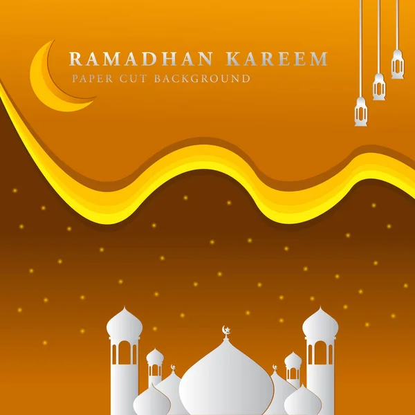 Cami Yıldız Fener Tasviri Ramadhan Kareem Arka Planında Sarı Turuncu — Stok Vektör
