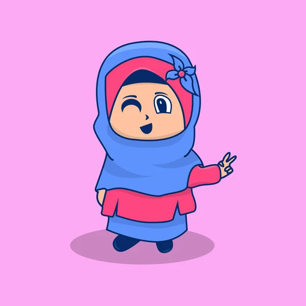 Illustration Vector Graphic Muslim Woman Kids Character Perfect Logo Icon — Stock Vector