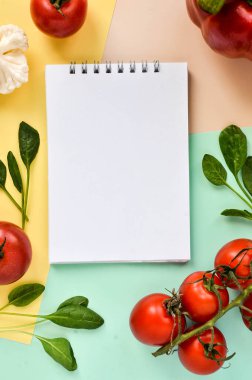 beyaz defter, temiz, tarifler, sebzeler, metinler için,