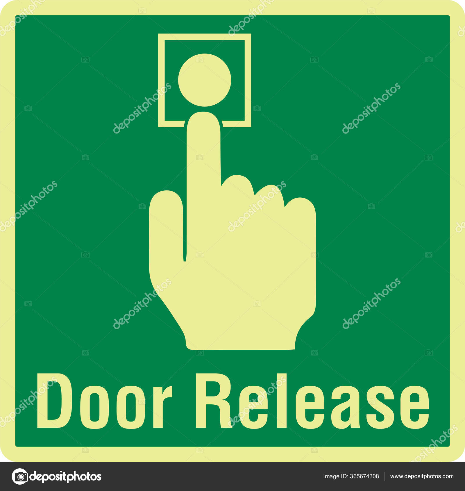 green emergency exit button to open door press here Stock Photo - Alamy