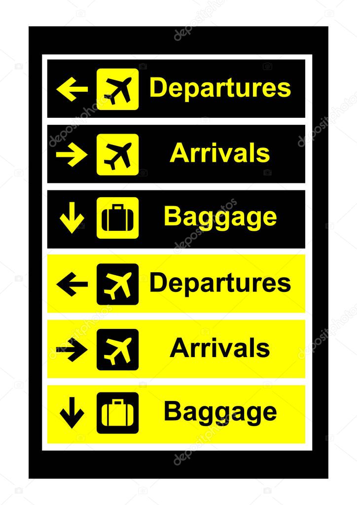 Arrivals departures baggage airport directional sign