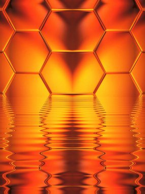 Çimdikleme ve çarpıtma teknikleriyle ilk altıgen mozaik şablon şablonu su yansımasından karmaşık kıvrımlı tasarımlara dönüştürülür.