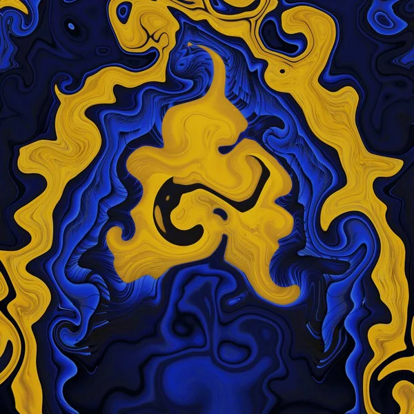 Zářivě Žlutá Pvc Plastová Trubka Modrým Pozadím Turbulence Tvary Vzor — Stock fotografie