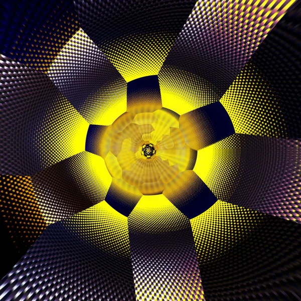 Vivid Bright Yellow Pvc Plastic Pipe Black Background Transformed Disco — Stock Photo, Image