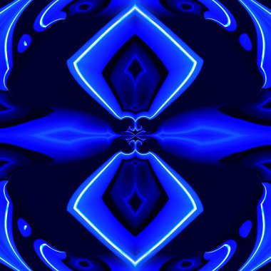 parlak neon mavisi ve indigo rengi simetrik karmaşık desenler ve parlak neon mavisi ve indigo rengi simetrik karmaşık soyut desenler ve siyah arkaplan üzerine tasarım.