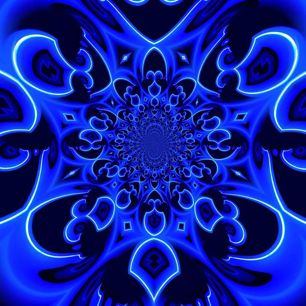 Nuances Bleu Néon Brillant Indigo Symétrique Motifs Abstraits Complexes Formes — Photo