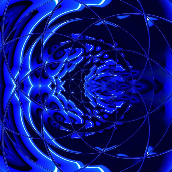 Odstíny Jasně Neonově Modré Indigově Zbarvené Symetrické Složité Abstraktní Vzory — Stock fotografie