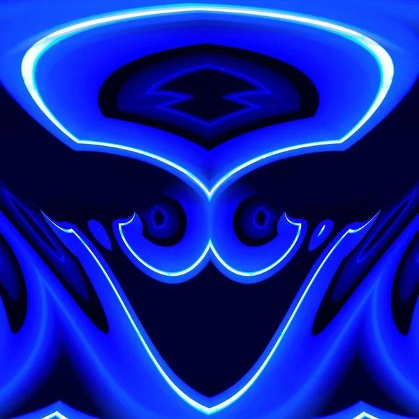 明るいネオンブルーと藍の色合いが複雑に入り組んだ抽象パターンの形とデザイン明るいネオンブルーと藍の黒を基調とした黒を基調とした複雑な抽象パターンの形とデザイン — ストック写真