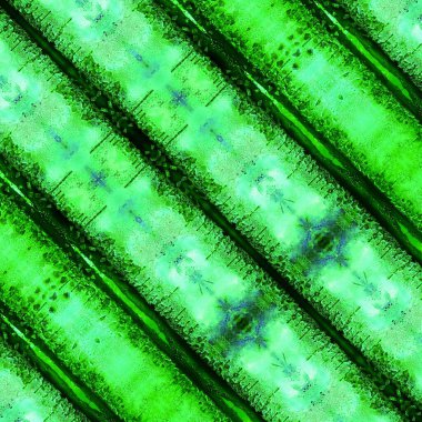 Çapraz soyut yaratıcı görüntüler gelecekteki uzay yaşamını ve zümrüt yeşilinin gölgelerinde güçlü desenli ve şekil ve tasarımın varyasyonlarıyla yaşayan manzarayı hayal ediyor.