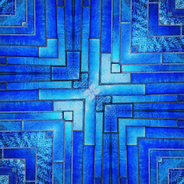 Schatten Blauer Rechteckiger Keramikfliesen Mit Quadratischen Formen Und Mustern — Stockfoto