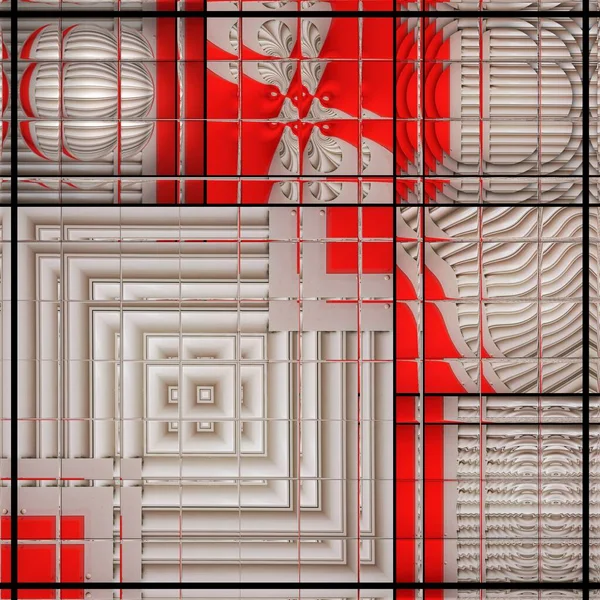 Collectie Van Felrood Wit Geometrische Vormen Patronen Door Whirlpool Effect — Stockfoto