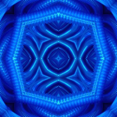 neon mavisi ve çivit mavisi renkli karmaşık simetrik desenler şekiller ve tasarım sanatı PVC plastik su hortumu borusuna dayanıyor