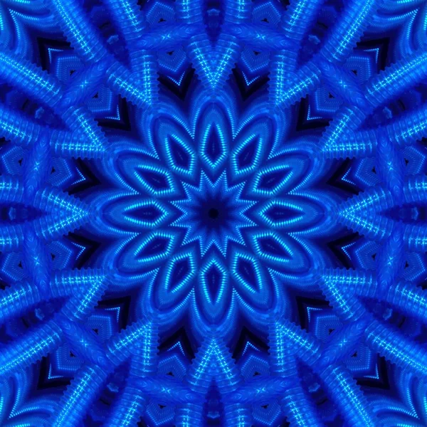 Neonblau Und Lebhaft Indigo Gefärbt Komplizierte Symmetrische Abstrakte Muster Formen — Stockfoto