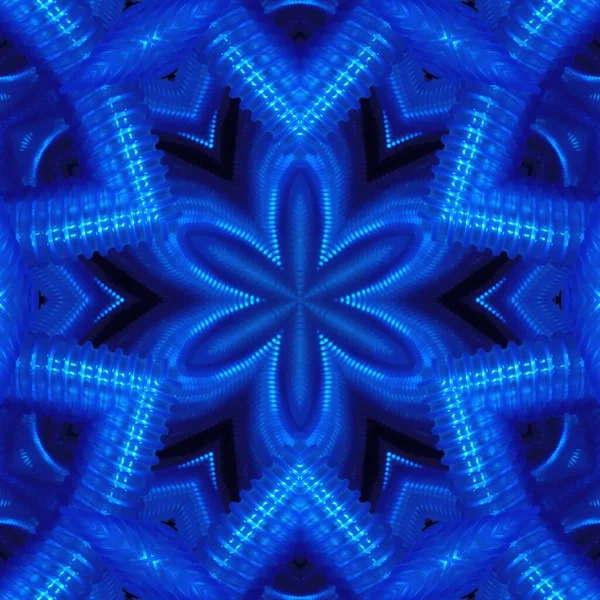 ネオンブルーと鮮やかな藍の色抽象的な三角形モザイクパターンの形状とPvcプラスチック製の水ホースパイプに基づくデザインアート — ストック写真