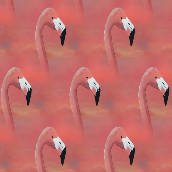 many bright European flamingo patterns contemporary art with pink background