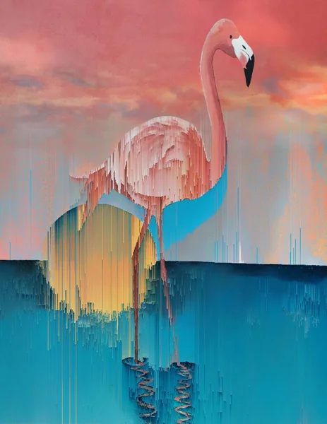 Birçok Parlak Avrupa Flamingo Desenleri Pembe Arka Planlı Çağdaş Sanat — Stok fotoğraf