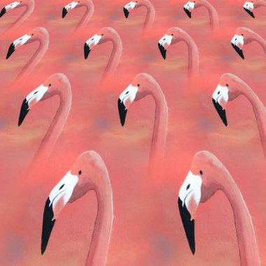 Birçok parlak Avrupa flamingo desenleri pembe arka planlı çağdaş sanat