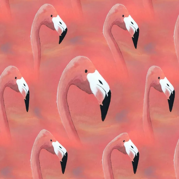 many bright European flamingo patterns contemporary art with pink background