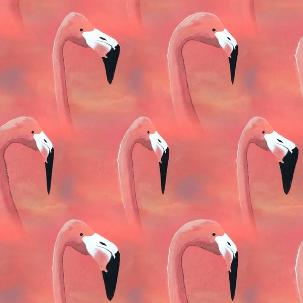 many bright European flamingo patterns contemporary art with pink background