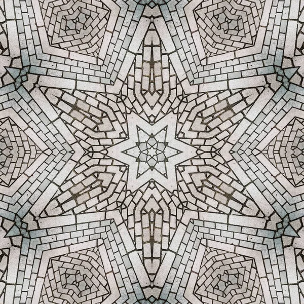 dikdörtgen beyaz yaya yolu blokları ve siyah havan topu geometrik yıldız etkisi desenleri oluşturur