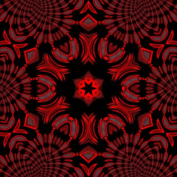 Żywe Czerwone Wzory Sita Współczesne Zakrzywione Promieniste Kwiatowe Fantazje Wzory — Zdjęcie stockowe