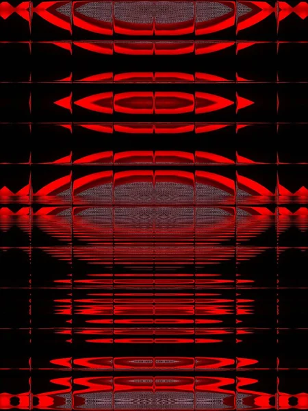 生动的红色筛子图案当代弯曲矩形马赛克图案及黑色背景图案 — 图库照片
