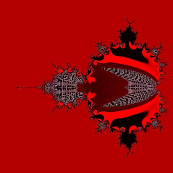 鮮やかな赤のふるいパターン現代的な湾曲したマンデルブロのフラクタルパターンと黒の背景にデザイン — ストック写真
