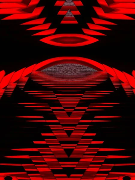 鮮やかな赤のふるいパターン現代的な曲線の同心円状の幾何学模様と黒の背景のデザイン — ストック写真