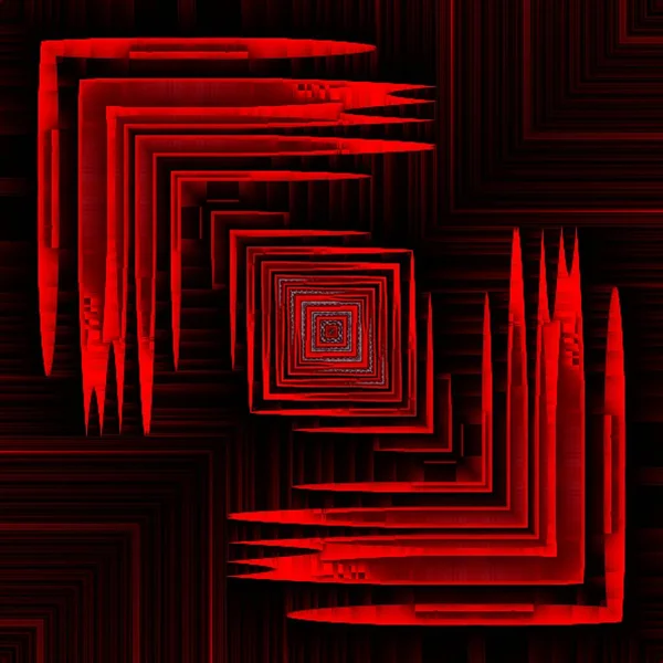 生动的红色筛网图案当代弯曲正方形图案及黑色背景图案 — 图库照片