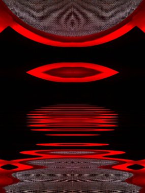 canlı kırmızı elek desenleri çağdaş eğri desenler ve siyah arkaplan dalgalanma etkisi üzerindeki tasarım su yansıması