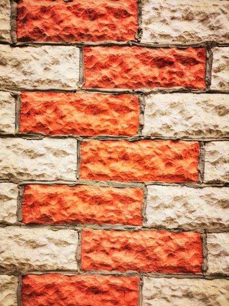 Mur Orange Vif Blanc Nouvellement Peint Avec Mortier Noir Comme — Photo