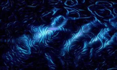 Parlak neon mavisinin gölgeleri, fırçalanmış çelik izlerinin dalga desenlerine benzemesi için yakın plan. 